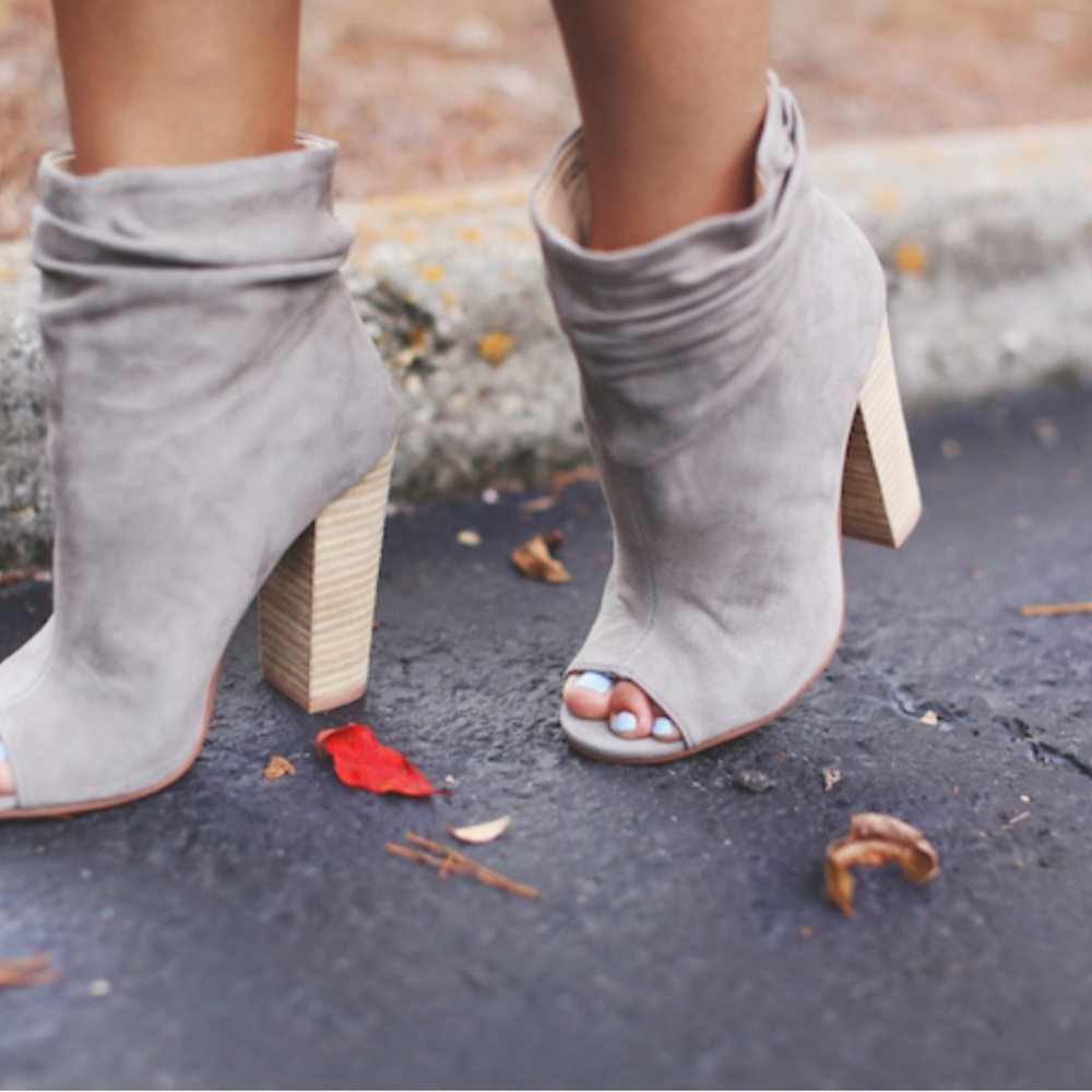 Chinese Laundry Taupe Peep-Toe Heeled Boots